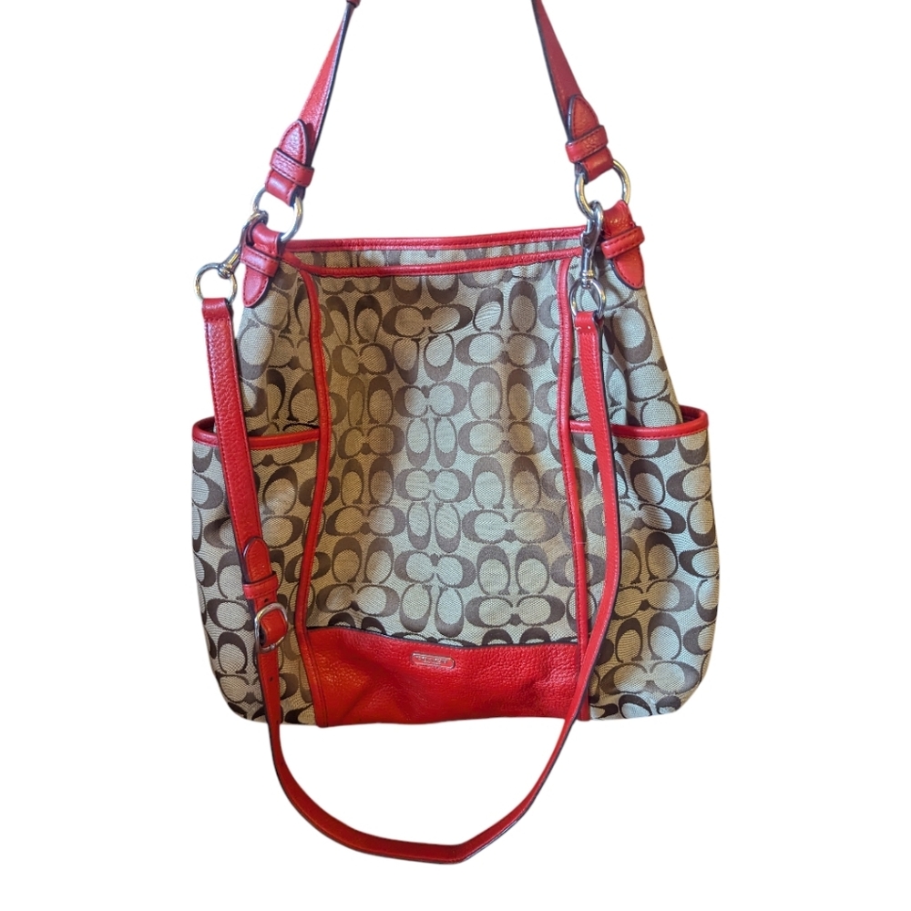Coach Park Convertible Red and Tan Signature Tote Bag - Picture 3 of 9